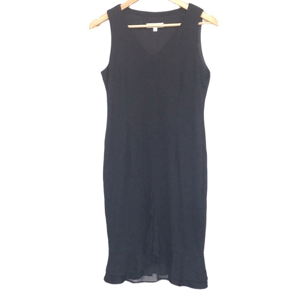 Sunny Choi Black Sleeveless Ruffle Hem Midi Stretchy Dress Small
